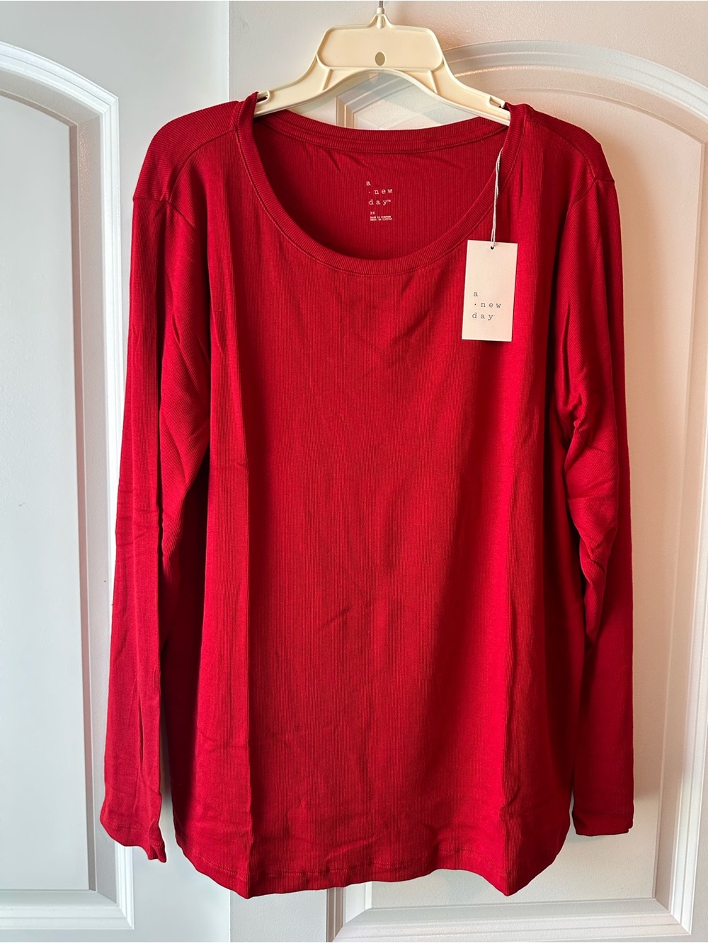 Target Women's Long Sleeve Scoop Neck Top - Red - Picture 1 of 6